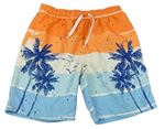 Oranžovo-bílo-modré plážové kraťasy s palmami