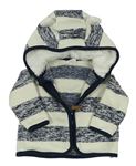 Smetanovo-tmavomodrý pruhovaný propínací pletený svetr s kapucí H&M