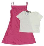 2Set - Růžové saténové letní šaty + bílé crop tričko PRIMARK