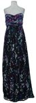 Dámské černé květované šifonové korzetové dlouhé šaty Tetro 