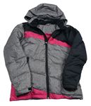 Šedo-černo-růžová šusťáková zimní bunda s kapucí Pocopiano