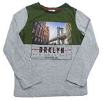 Šedo-khaki melírované triko s potiskem - Brooklyn M&Co