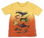 Žlutooranžovo-tmavooranžové tričko s mořskými živočichy NUTMEG