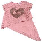Růžové asymetrické tričko s krajkou a srdíčkem zn. M&Co
