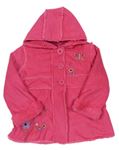 Růžový semišový zateplený kabát s kytičkami a kapucí Tu