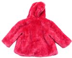 Růžová chlupatá bunda s kapucí 