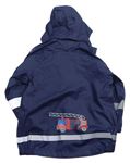 Tmavomodrá nepromokavá bunda s hasičem a kapucí 