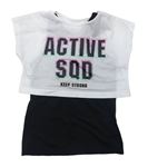 Bílo-černé perforované sportovní tričko s nápisem H&M