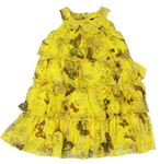Hořčicové šifonové vrstvené šaty s motýly George