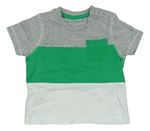 Bílo-zeleno-šedé pruhované tričko s kapsou F&F