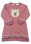 Starorůžové puntíkaté pletené šaty s medvědem Topomini