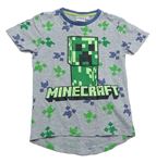 Šedo-tmavomodré melírované tričko s Minecraft 
