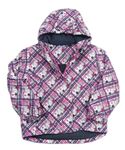 Bílo-růžovo-fialová vzorovaná šusťáková zimní bunda s kapucí Lupilu