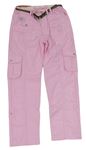Růžové plátěné rolovací kalhoty s kapsami a páskem Gassini 