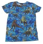 Modré tričko s listy a dinosaury Jurský světMatalan