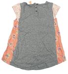 Smetanovo-korálovo-šedé melírované tričko se srdíčkem a kytičkami a vzorem a krajkou zn. Next