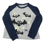 Šedo-tmavomodré pyžamové triko s netopýry 