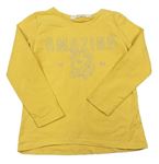 Žluté triko s jednorožcem a nápisem H&M
