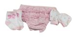 3set- růžové kalhotky, bílé rukavice s kočičkami, bílo-růžové ponožky