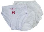 2Set - Bílé kalhotky s mašličkou impidimpi + smetanové plátěné kalhotky na plenky s volánky s madeirou
