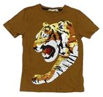 Skořicové tričko s tygrem s překlápěcími flitry H&M