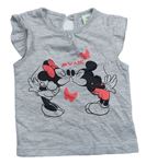 Šedé melírované tričko s Minnie a Mickeym Disney