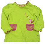 Neonově zelené triko s kapsami a ptáčkem Liegelind