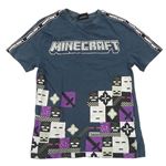 Šedomodré tričko s potiskem - Minecraft 