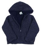 Tmavomodrý melírovaný vzorovaný žebrovaný pletený propínací podšitý oversize svetr s kapucí M&Co.