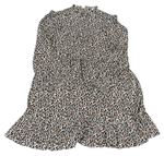 Smetanovo-černo-hnědé lehké šaty s leopardím vzorem s volánky M&S