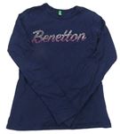 Tmavomodré triko s logem z kamínků Benetton