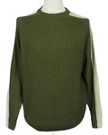 Pánský khaki-béžový žebrovaný svetr s pruhy 
