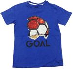 Safírové tričko s fotbalovým míčem z překlápěcích flitrů Bluezoo