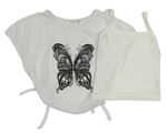 2set- bílé šifonové tričko s motýlkem+ bílý top