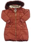 Cihlový šusťákový zimní kabát s kapucí s kožíškem Next