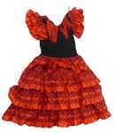 Kostým - Červeno-černé puntíkaté šaty s volánky a třásněmi
