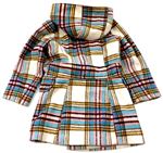 Smetanovo-barevný kostkovaný vlněný podzimní/zimní kabát zn. George 