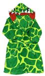Limetkovo-zelený vzorovaný chlupatý župan s dinosaurem a páskem