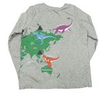 Šedé melírované triko s dinosaury a mapou zn. Mini Boden