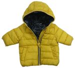 Žlutá kostkovaná prošívaná šusťáková zimní bunda s kapucí Next
