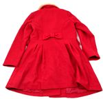 Červený vlněný oteplený kabát s mašličkou a límečkem zn. George