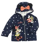 Tmavomodrá puntíkatá šusťáková podzimní lehce zateplená bunda s Minnie Disney