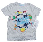 Světlešedé melírované tričko s fotbalovým míčem a dinosaury F&F
