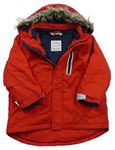 Červená šusťáková zimní bunda s odepínací kapucí s kožešinou H&M