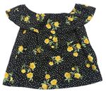 Černo-žlutý puntíkatý lehký top s květy Primark
