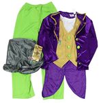 3set- Fialové sako s všitým béžovým trikem + Zelené kalhoty + Šedý klobouk - Roald Dahl Tu