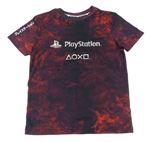 Tmavočerveno-černé vzorované tričko - PlayStation