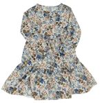 Světlebéžovo-hnědo-modré květované šaty