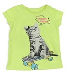 Neonově zelené tričko s kočičkou CoolClub 