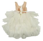 Meruňkovo-bílé šaty s tylovou sukně a mašlí
